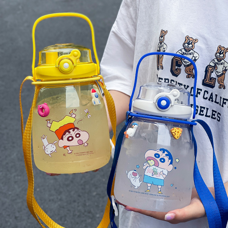 Crayon Xiaoxin Large Capacity Double Drink Plastic Cup Internet Celebrity Big Belly Cup Good-looking Straw Cup Children's Crossbody Kettle