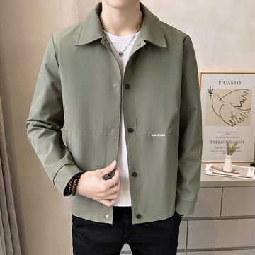 新款夹克男春秋季短款工装修身翻领休闲衣服薄款男士外套秋季上衣