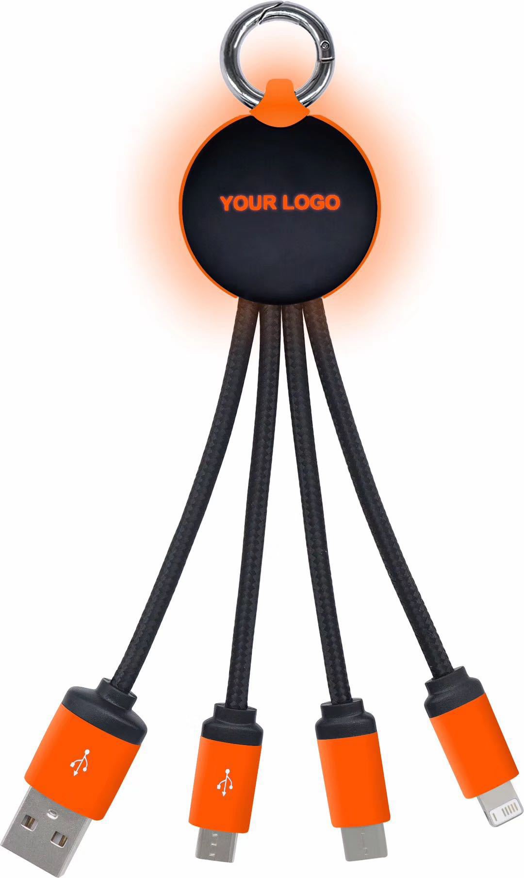 礼品发光logo 一拖三钥匙扣数据线 多头编织三合一充电线 led发光