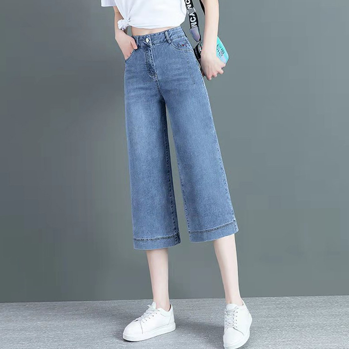 七分牛仔裤女2022年新款夏季高腰显瘦7分裤直筒宽松薄款阔腿中裤
