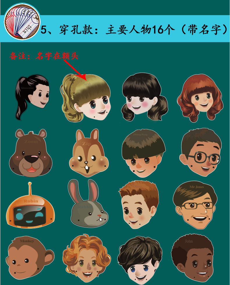 pep人教版小学英语课件头饰教具课本人物头像面具公开课课堂表演