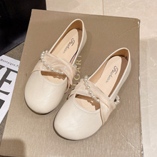 软皮珍珠法式玛丽珍单鞋2023新款伴娘配裙子平底气质名媛淑女单鞋