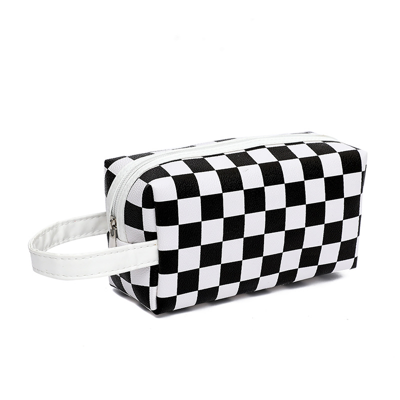 2023 New Net Red Cosmetic Bag Checkerboard Cosmetic Bag Black and White Checkerboard Travel Portable Portable Storage Bag