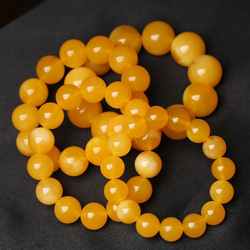 天然俄料鸡油黄蜜蜡手串原矿原石琥珀手链男女闺蜜情侣手环佛珠天