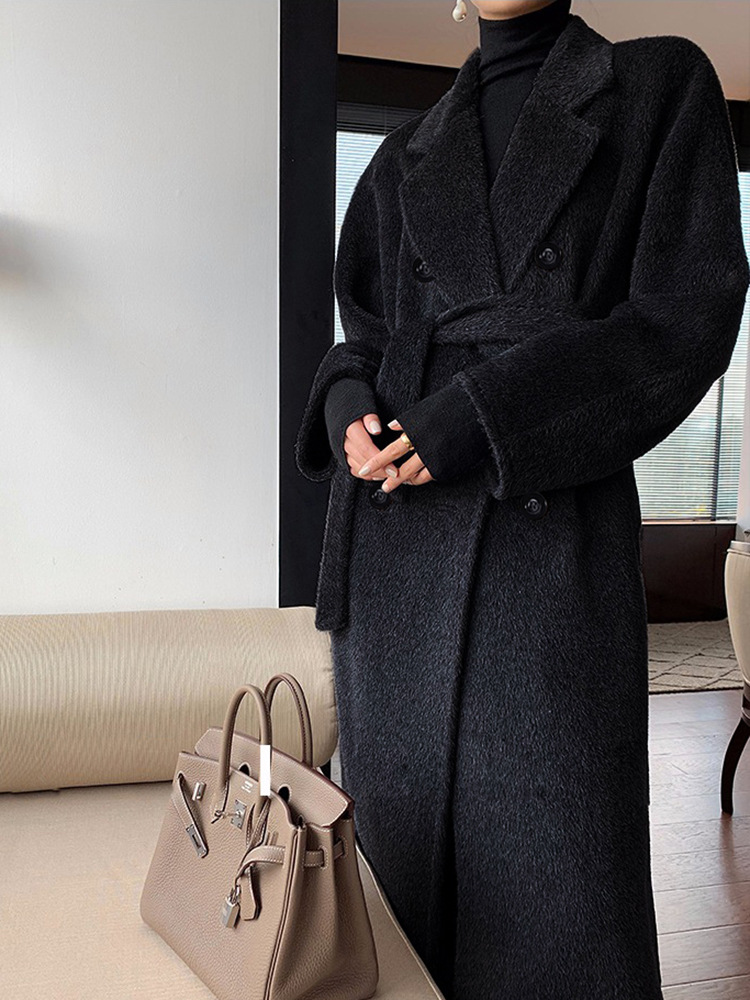高端大牌苏丽绒羊绒大衣女中长款轻奢羊驼毛阿尔巴卡毛绒毛呢外套