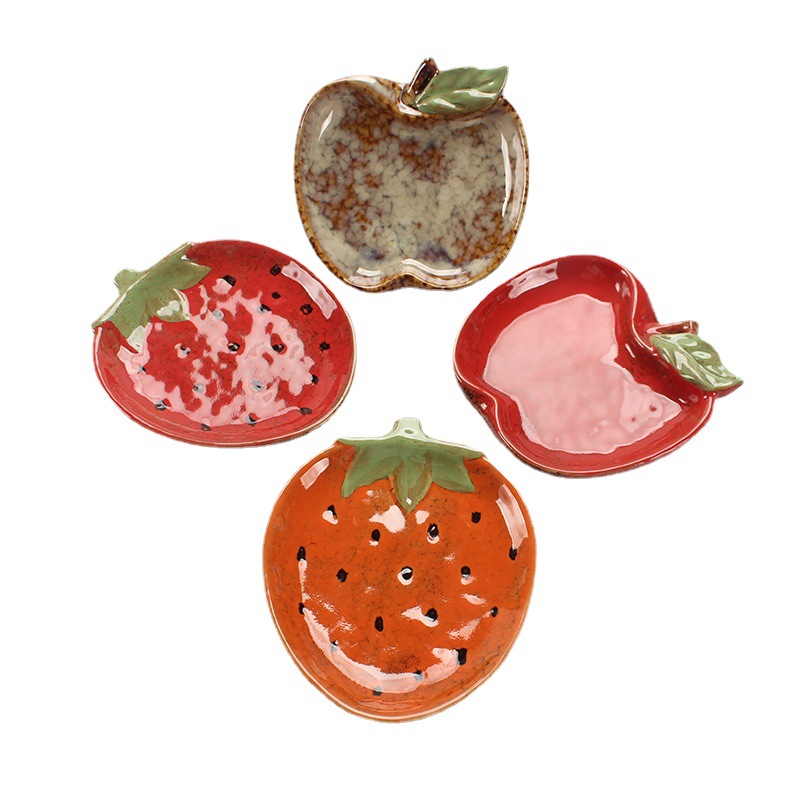 Nordic Ins Affordable Luxury Style Kiln Baked Ceramic Plate Strawberry Apple Jewelry Plate Dessert Salad Dish Home Desktop Decoration