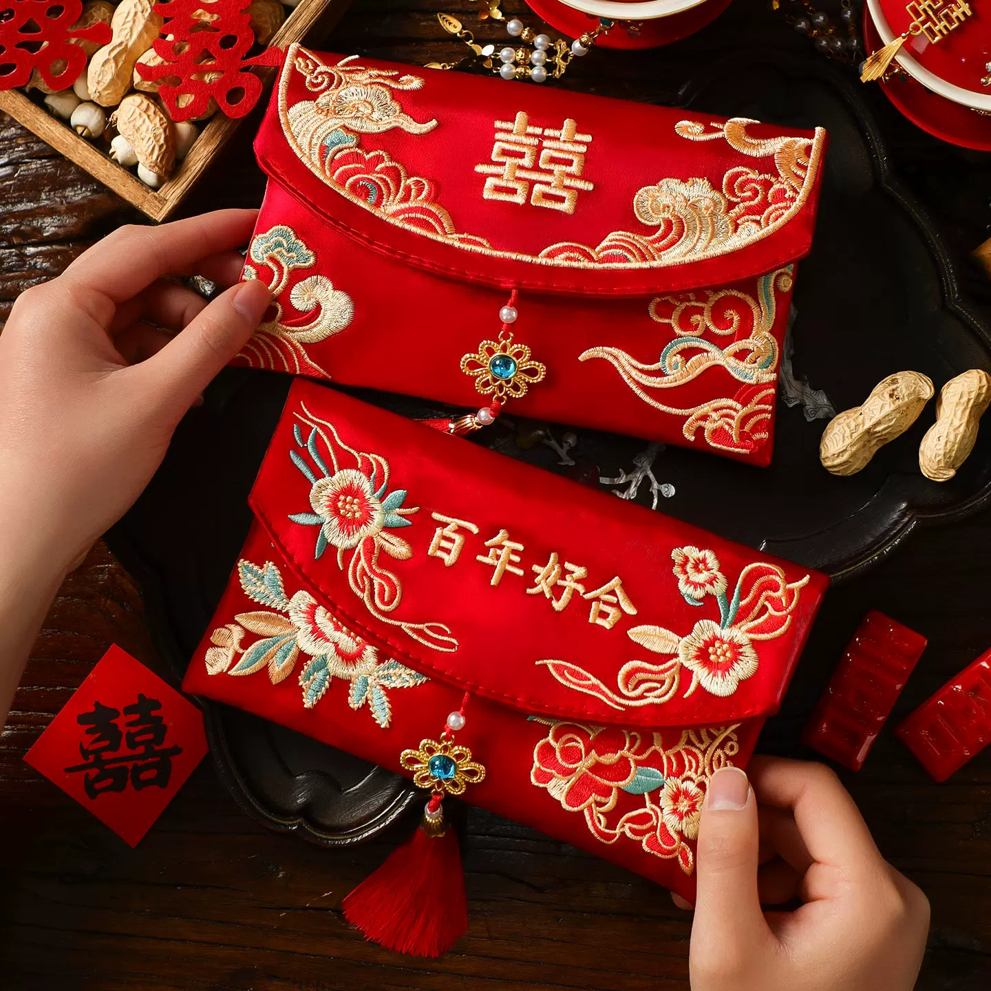 结婚红包2026新款刺绣高档布艺利是封父母改口费敬茶婚礼万元喜包