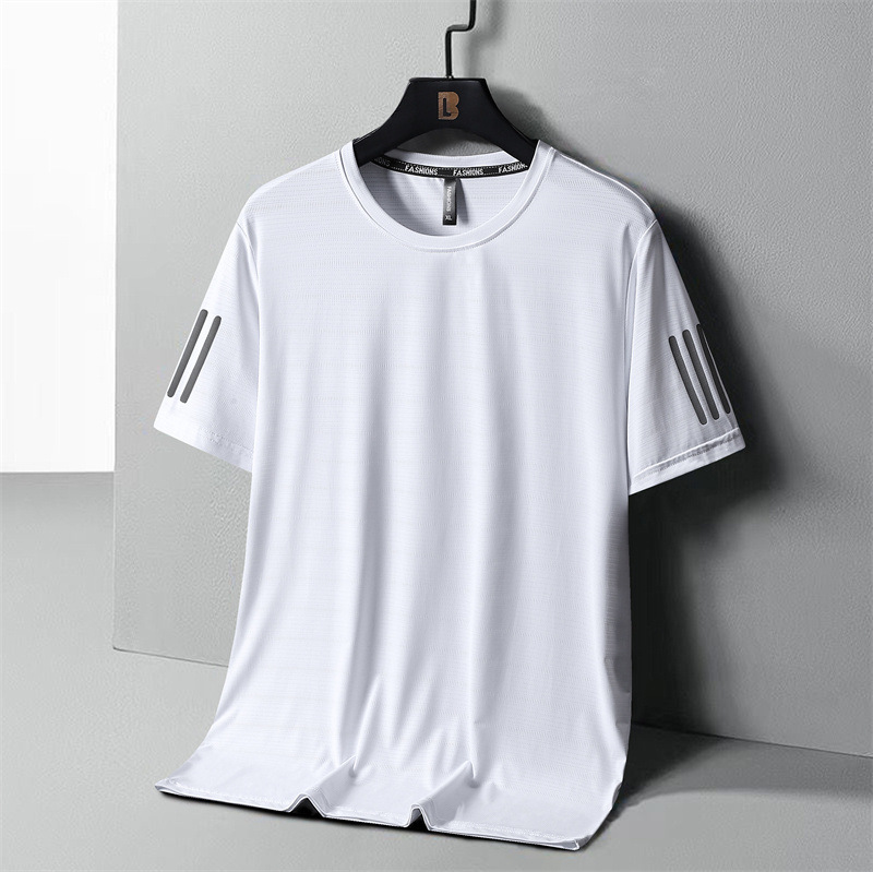 Ice Silk Short Sleeve T-shirt Men's Loose Quick-Drying Top Summer Youth Thin Sports T-shirt plus-Sized plus Size Men's Half Sleeve