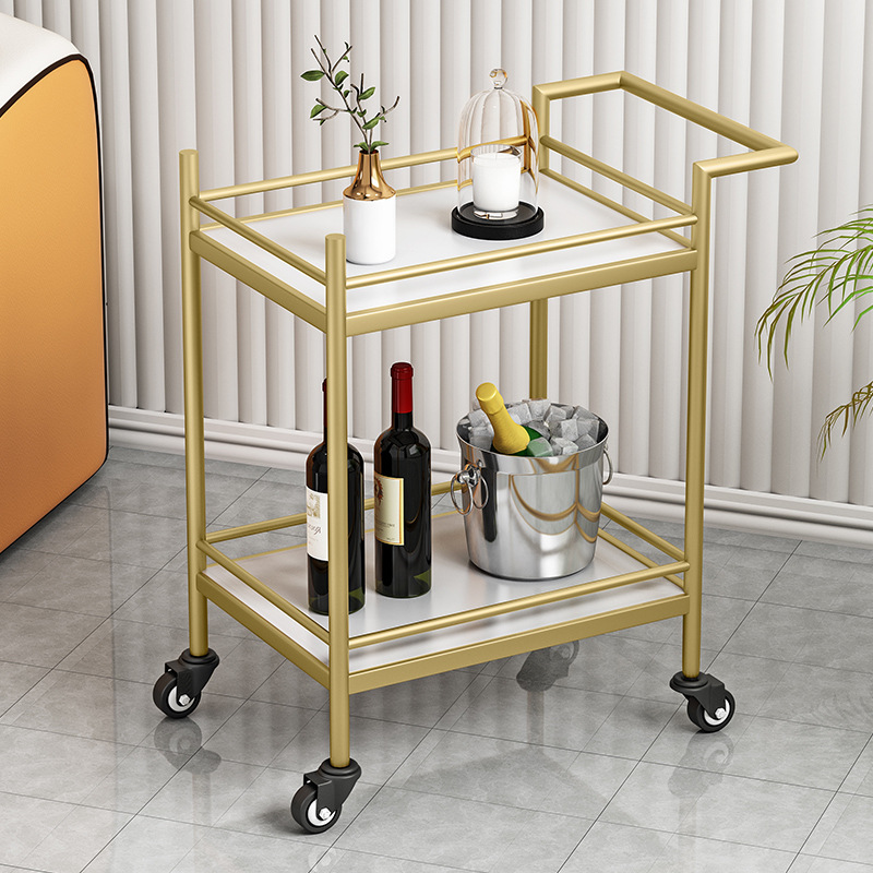 北欧移动餐车酒店商用酒水茶水车家用餐厅金色双层铁艺轻奢小推车
