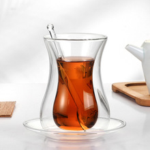 带碟带玻璃勺咖啡杯套装保温双层玻璃杯透明红茶杯子家用泡茶水杯