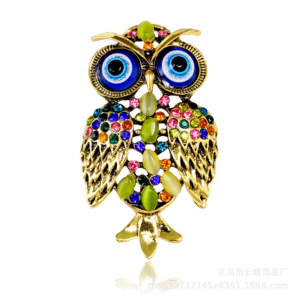 新款韩版奢华镶钻猫头鹰胸针别针大衣外套饰品别针配饰复
