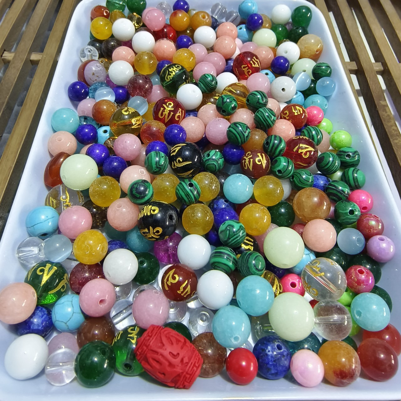 6-14mm散珠子按斤称批发玛瑙虎睛石杂石水晶散珠地摊模式diy圆珠