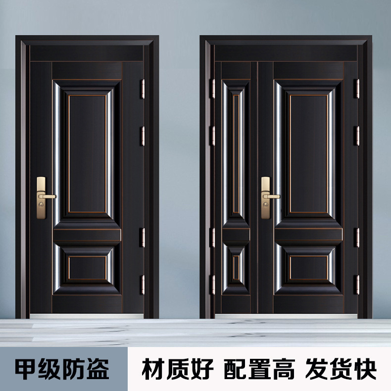 家用甲级防盗门锌合金入户门黑色仿铜户外防晒不生锈不褪色进户门