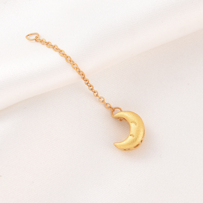 18K Alluvial Gold Frosted Texture Necklace Bracelet Extension Chain Tail Chain DIY Ornament Accessories Moon Sun Bear Pendant