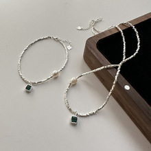 S925纯银韩版时尚碎银子绿锆石项链手工手串时髦直播热卖锁骨链