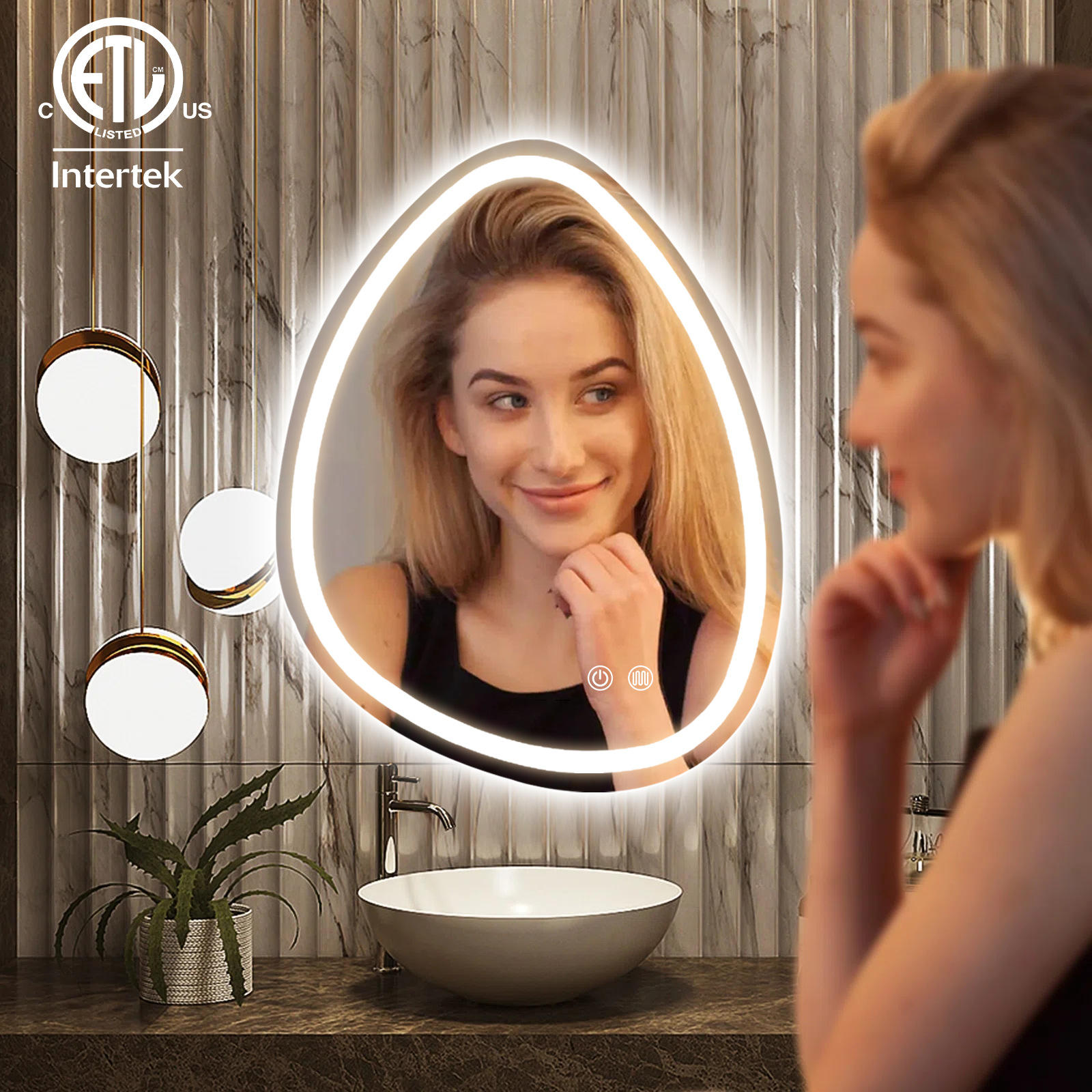 无框智能浴室镜不规则梳妆镜发光卫生间异形挂镜触摸屏洗手间镜子