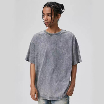 欧美做旧短袖t恤男夏季新款圆领宽松oversize美式复古ins潮牌上衣