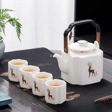 新款大容量提梁壶茶杯茶具套装 批发羊脂玉瓷礼盒装家用送礼茶具