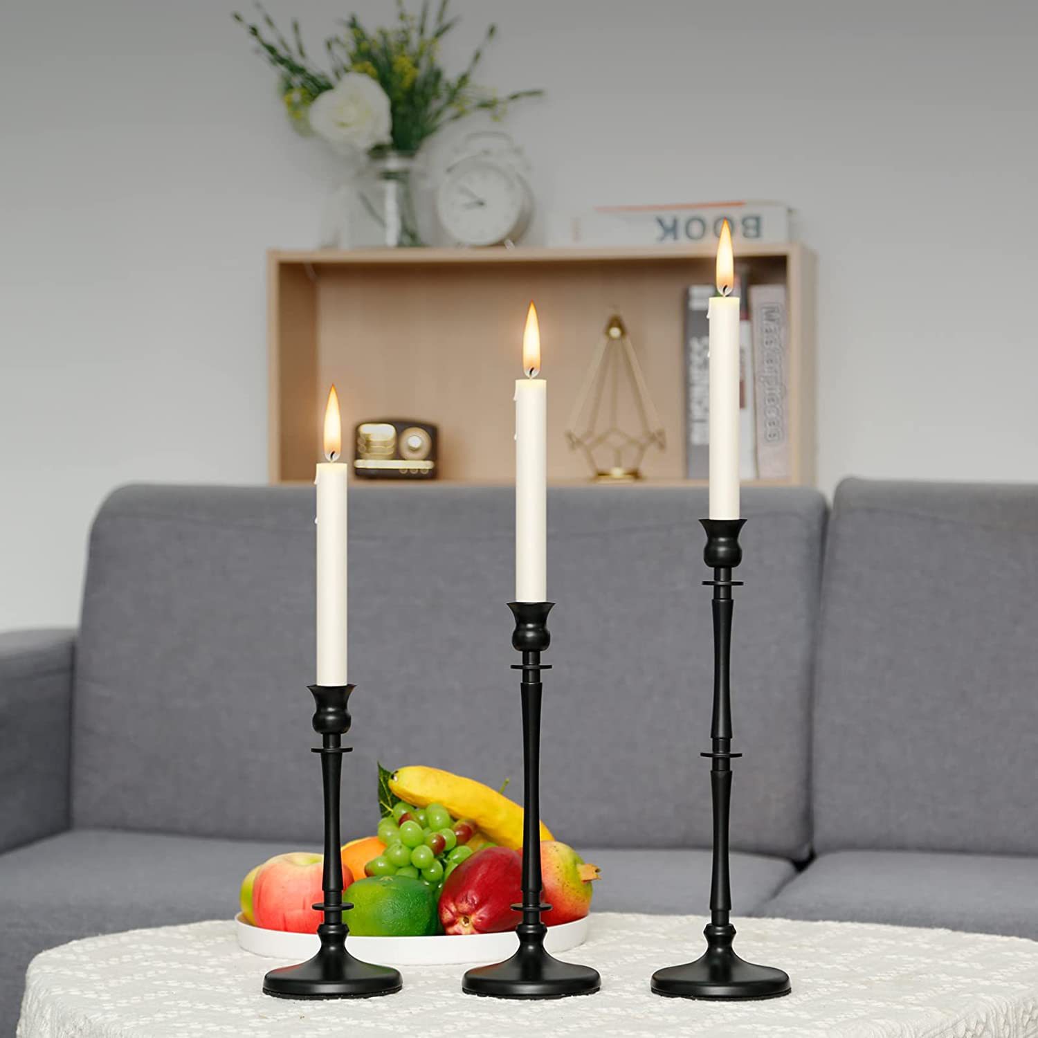 Matte Black Candlestick Modern Simple Paint Iron Bamboo-Shaped 2.2cm Candle Holder Home Decoration