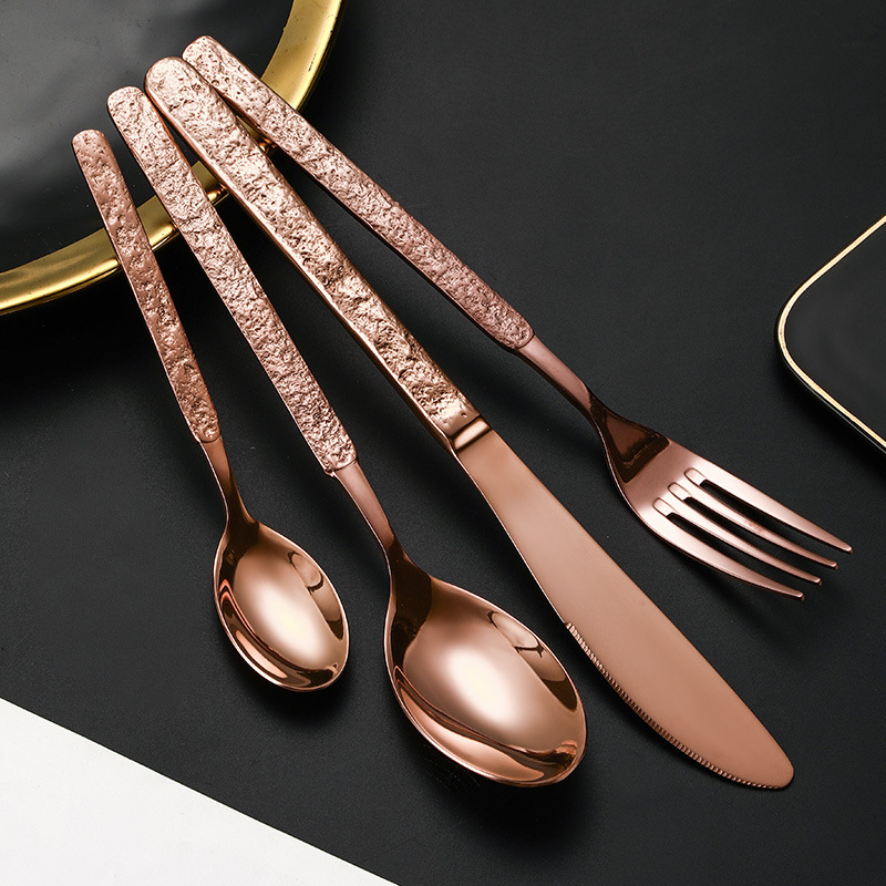 Factory Wholesale 304 Stainless Steel Knife, Fork and Spoon Hotel Household Tableware European Stone Pattern Steak Knife and Fork Western Tableware