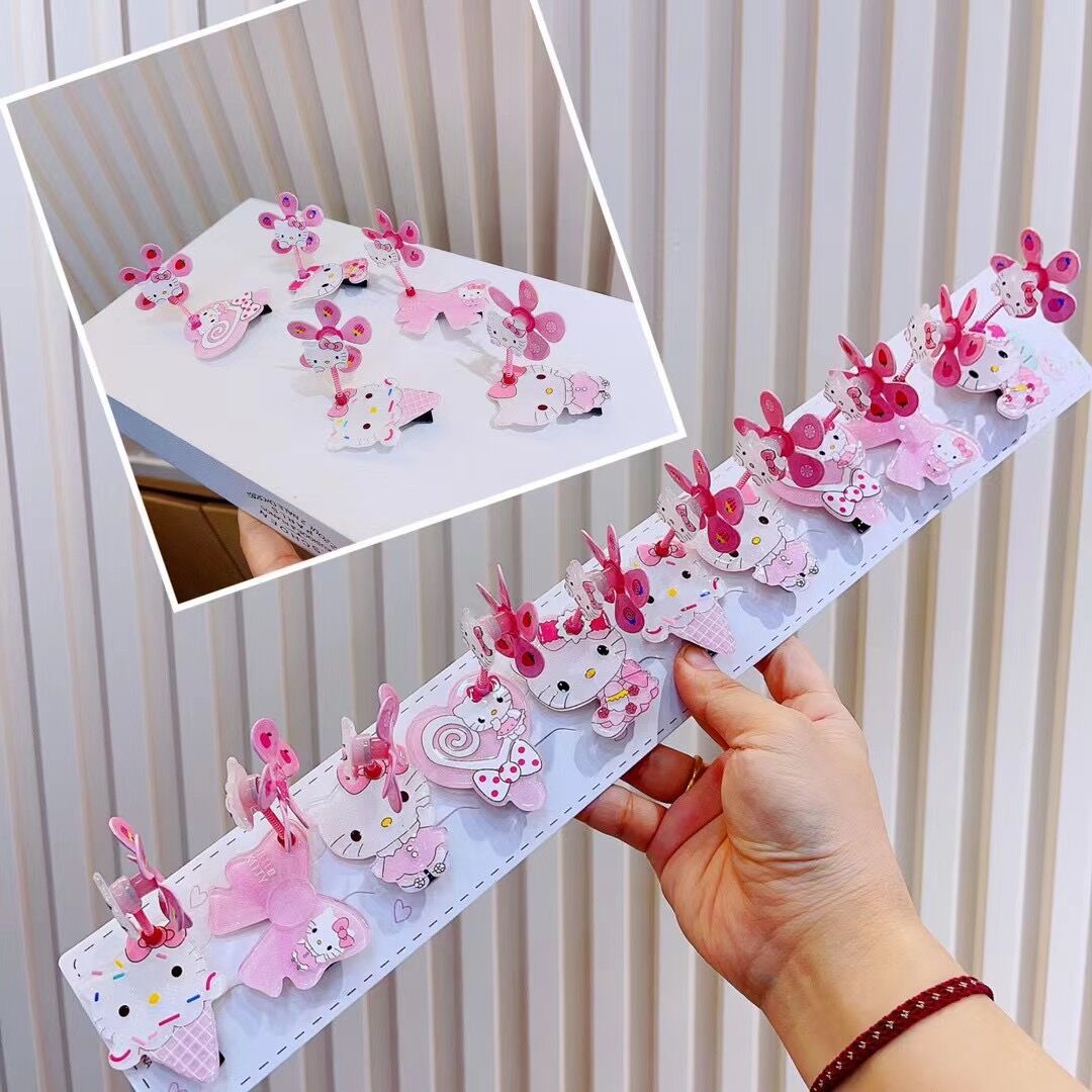 Pink Cute Cat Windmill Pressure Clip Swing Side Clip Korean Style Children's Hair Accessories Hairpin Acrylic Bangs Clip Rotating