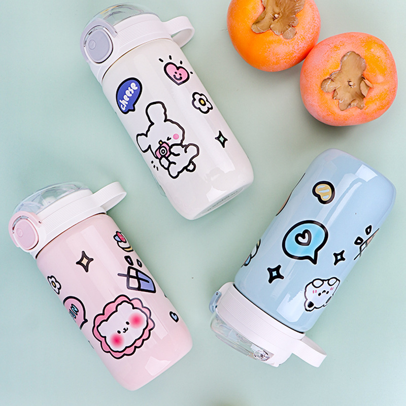 Bounce Cover Cup with Straw Wholesale 304 Stainless Steel Large Capacity Vacuum Thermos Cup for Children and Girls Cartoon Drinking Cup