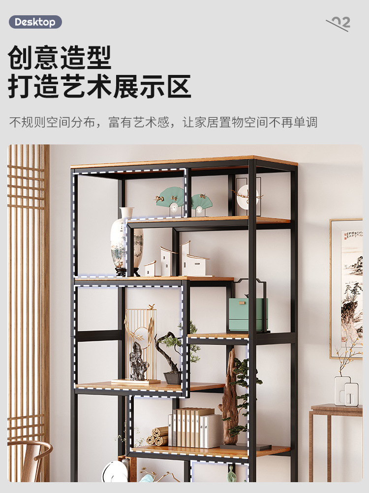 New Chinese Style Antique Shelf Tea Room Shelf Tea Display Cabinet Non-Solid Wood Partition Antique Shelf Living Room Decoration Shelf