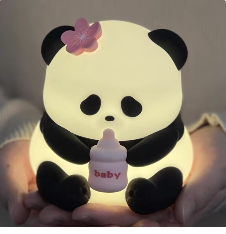 Sitting Panda Flower Cute Cartoon Good-looking Bedroom Ambience Light Induction Eye Protection Night Light Silicone Night Lamp