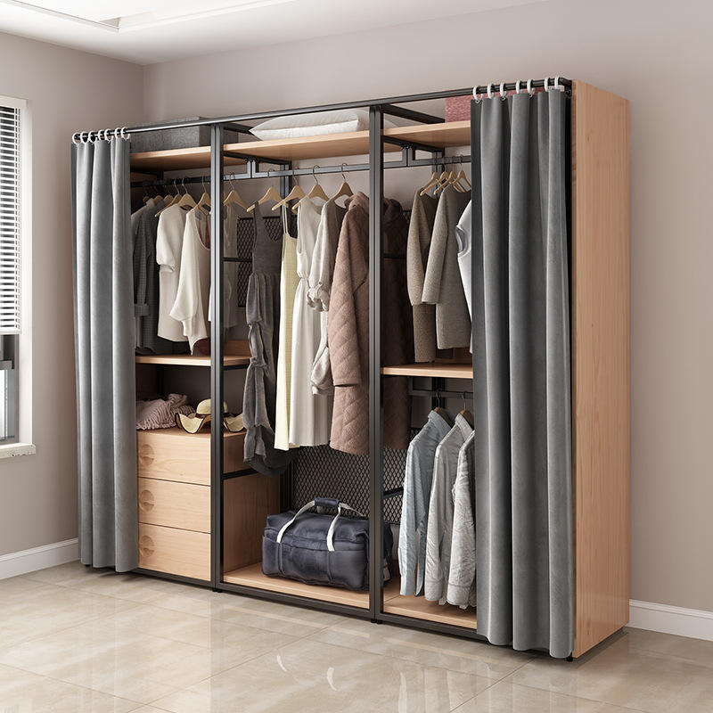 步入式衣帽间架子置物架衣帽架落地挂衣架卧室实木无门开放式衣柜