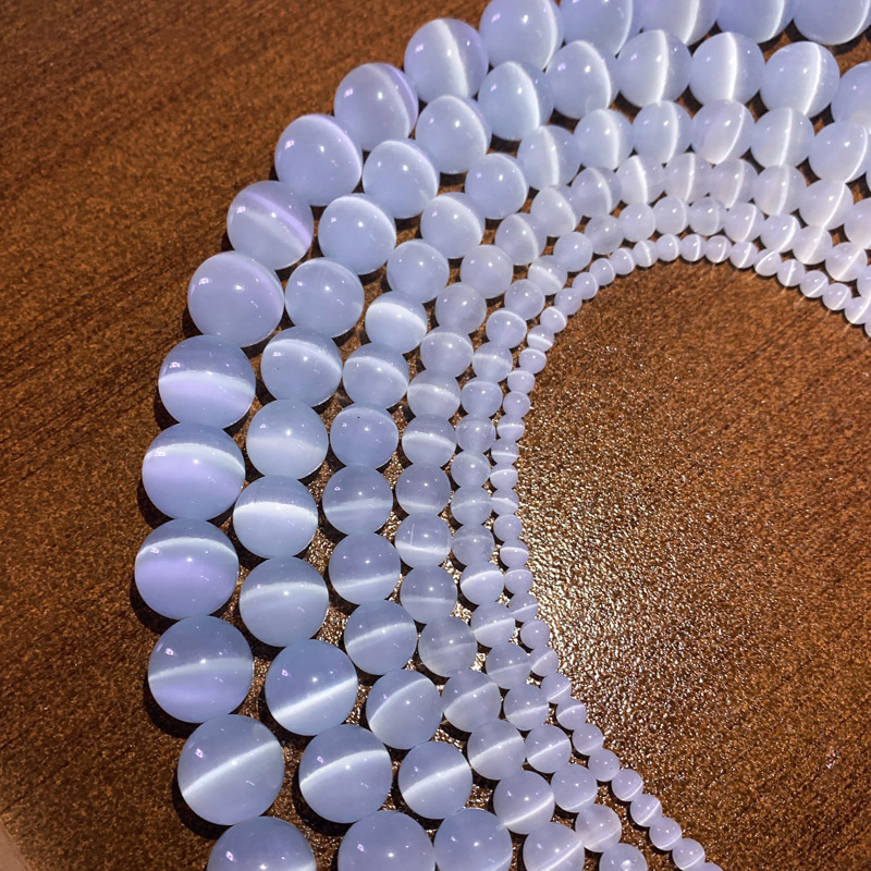 天然猫眼石白色圆珠10mm8散珠手链串珠diy饰品配件珠子论斤卖散批