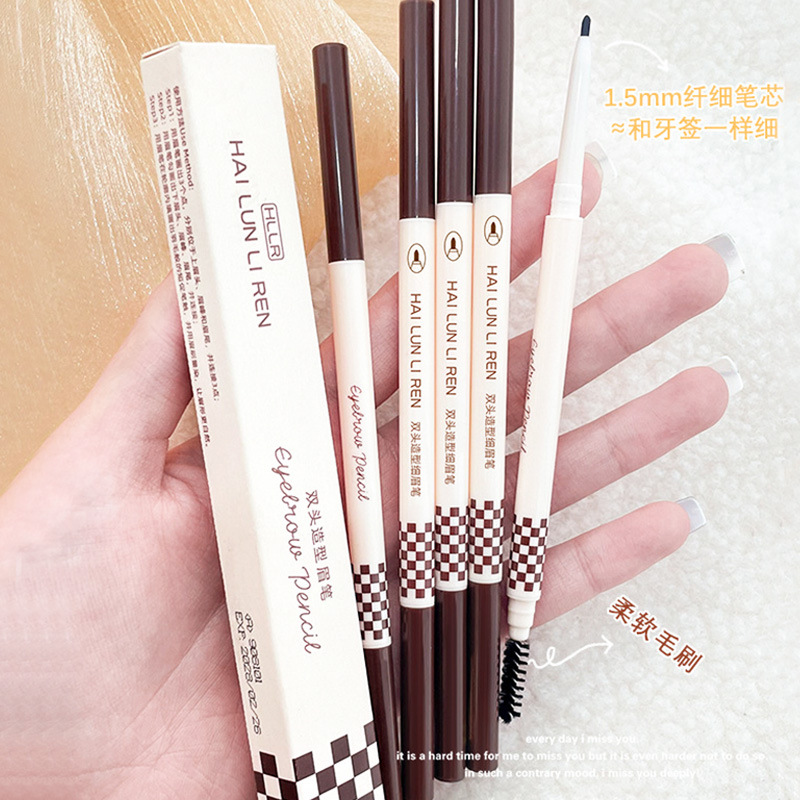 1.5mm Ultra-Fine Double-Headed Eyebrow Pencil Natural Three-Dimensional Sketch Modeling Slim Eyebrow Pencil Waterproof Sweat-Proof Student Beginner