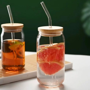 厂家网红高颜值易拉罐造型奶茶杯带吸管盖子可乐杯高硼硅耐热玻璃