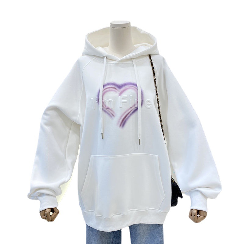 Sweater Women's Spring and Autumn Thin 2023 New Peach Heart Three-Dimensional Letter Loose plus Size Korean Style Fashion Hooded Coat Fashion