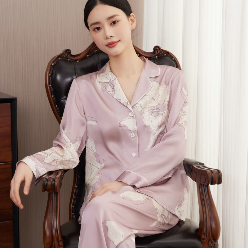礼遇五月 宅家美美印花新款印花真丝睡衣女高级感100桑蚕丝家居服
