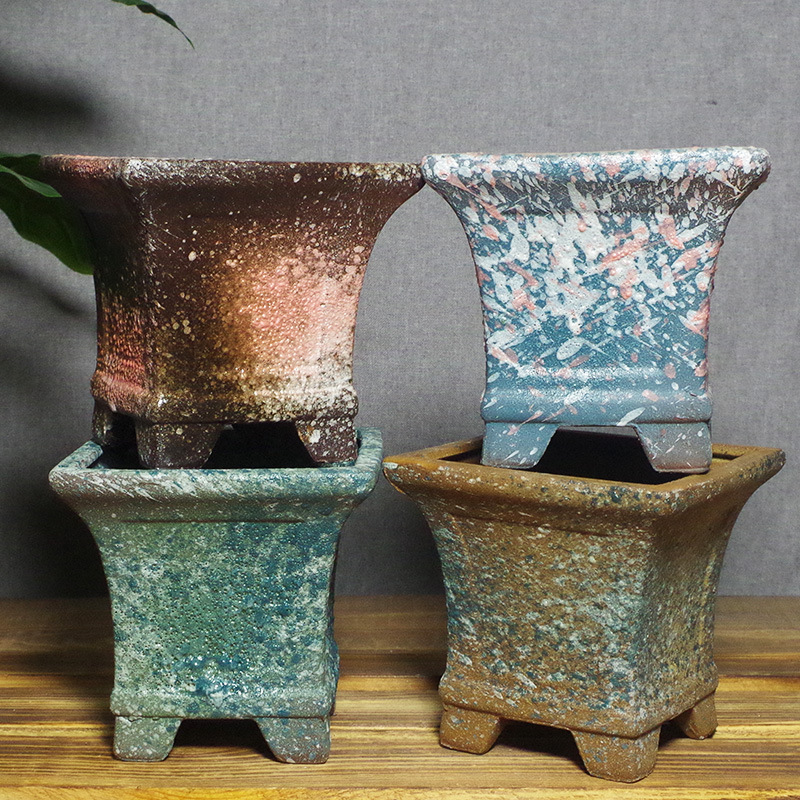 宜兴厂家批发多肉花盆大口径陶瓷多肉植物花盆大方盆组合粗陶简约