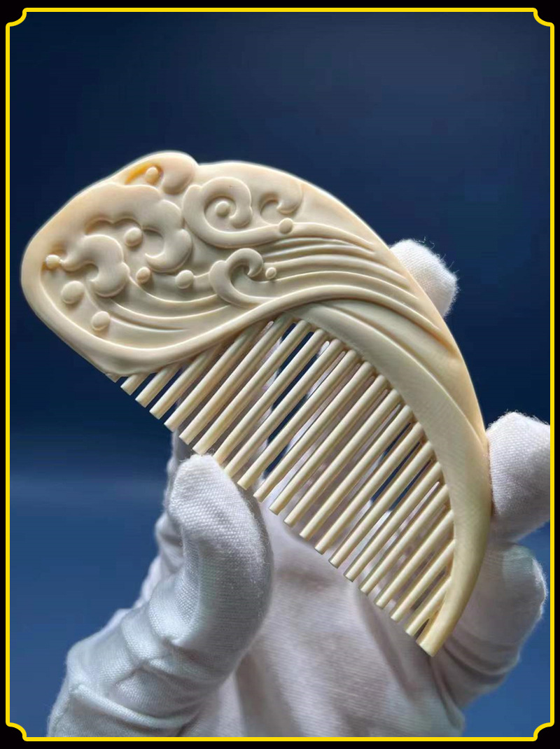 猛犸象牙牙雕梳子浪花美人梳 猛犸牙保真高品质收藏送礼
