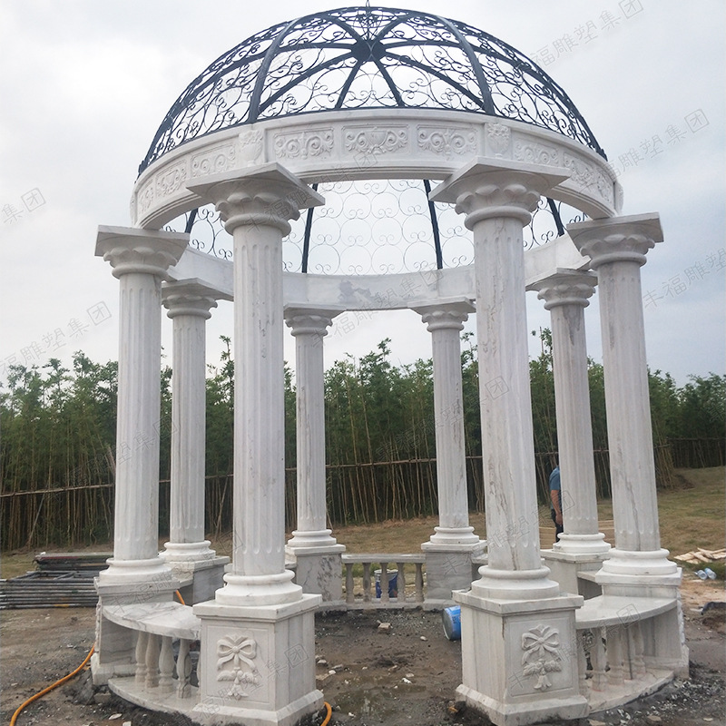 石雕欧式凉亭 园林景观装饰圆形铁艺大理石景观亭子 flts-518