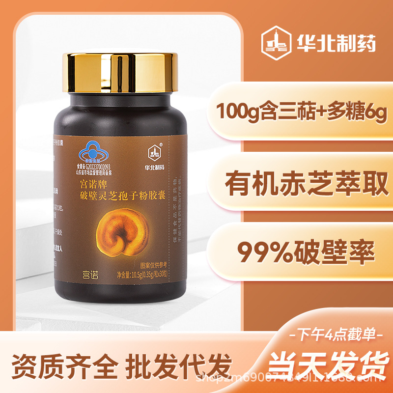 华北制药破壁灵芝孢子粉胶囊三萜增强免疫力中老年蓝帽子保健食品