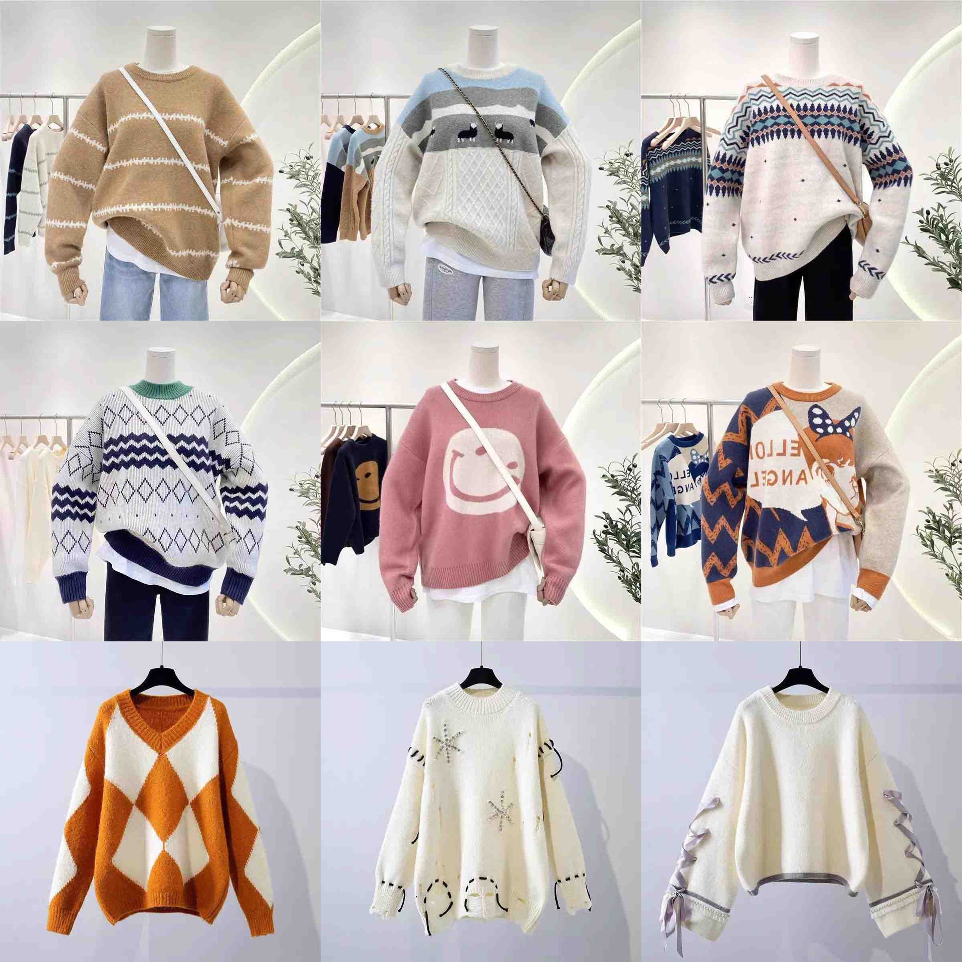 Live Broadcast Supplies for Night Market New Women's Knitted Pullover Woolen Sweater Foreign Trade Ins Casual Loose Korean Style Sweater Women