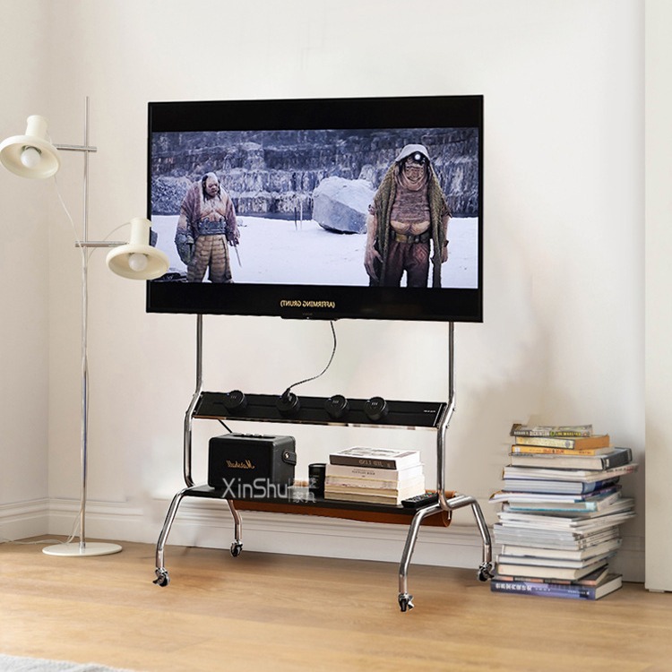 北欧带电力轨道可移动液晶电视机支架落地家用客厅显示器通用挂架