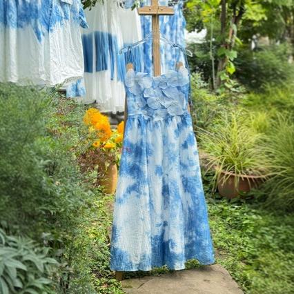 大理白族手工扎染连衣裙文艺复古民族风蓝染吊带度假裙-阿里巴巴