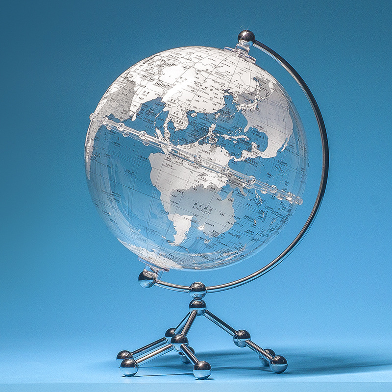 加工定制白色透明高清地球仪20cm学生教学金属地球仪悬浮摆件
