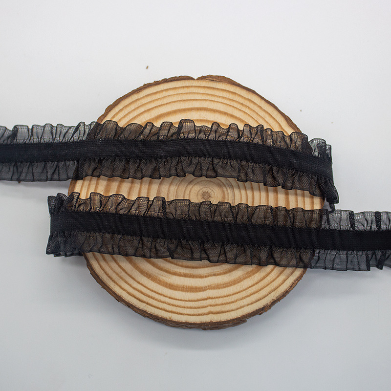 现货23色5分植绒单裙边带18mm双边雪纱弹力带天鹅绒花边松紧颈链