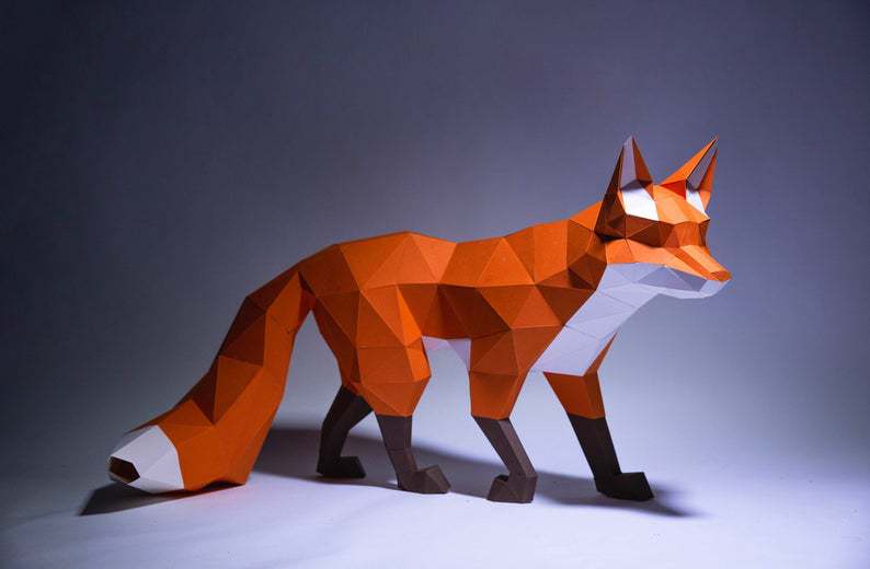 狩猎的狐狸3d纸模型diy手工纸模摆件玩具几何折纸立体构成