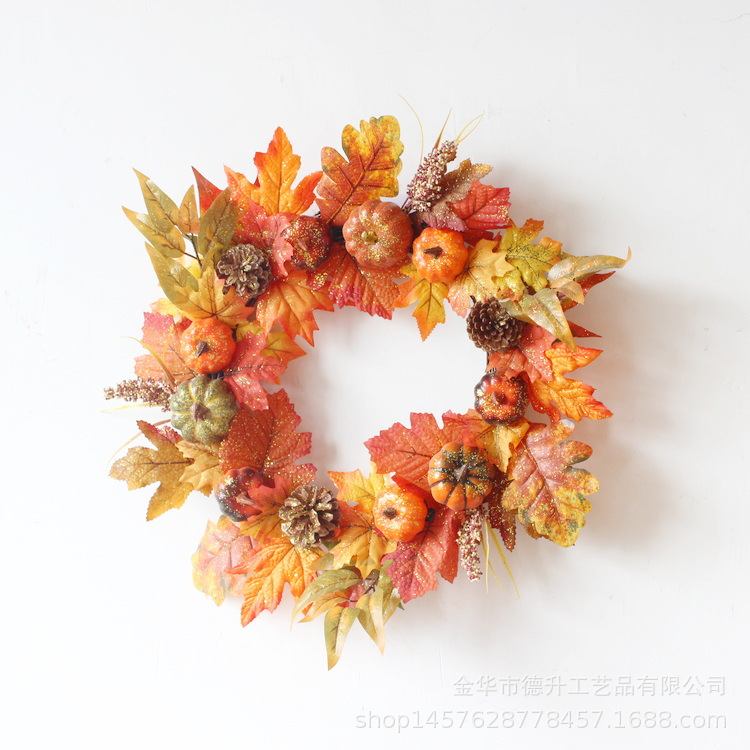 DSEN 2021 Cross-Border E-Commerce Amazon Autumn Color Thanksgiving Harvest Festival Pumpkin Sorghum Maple Leaf Glitter Vine Ring Garland