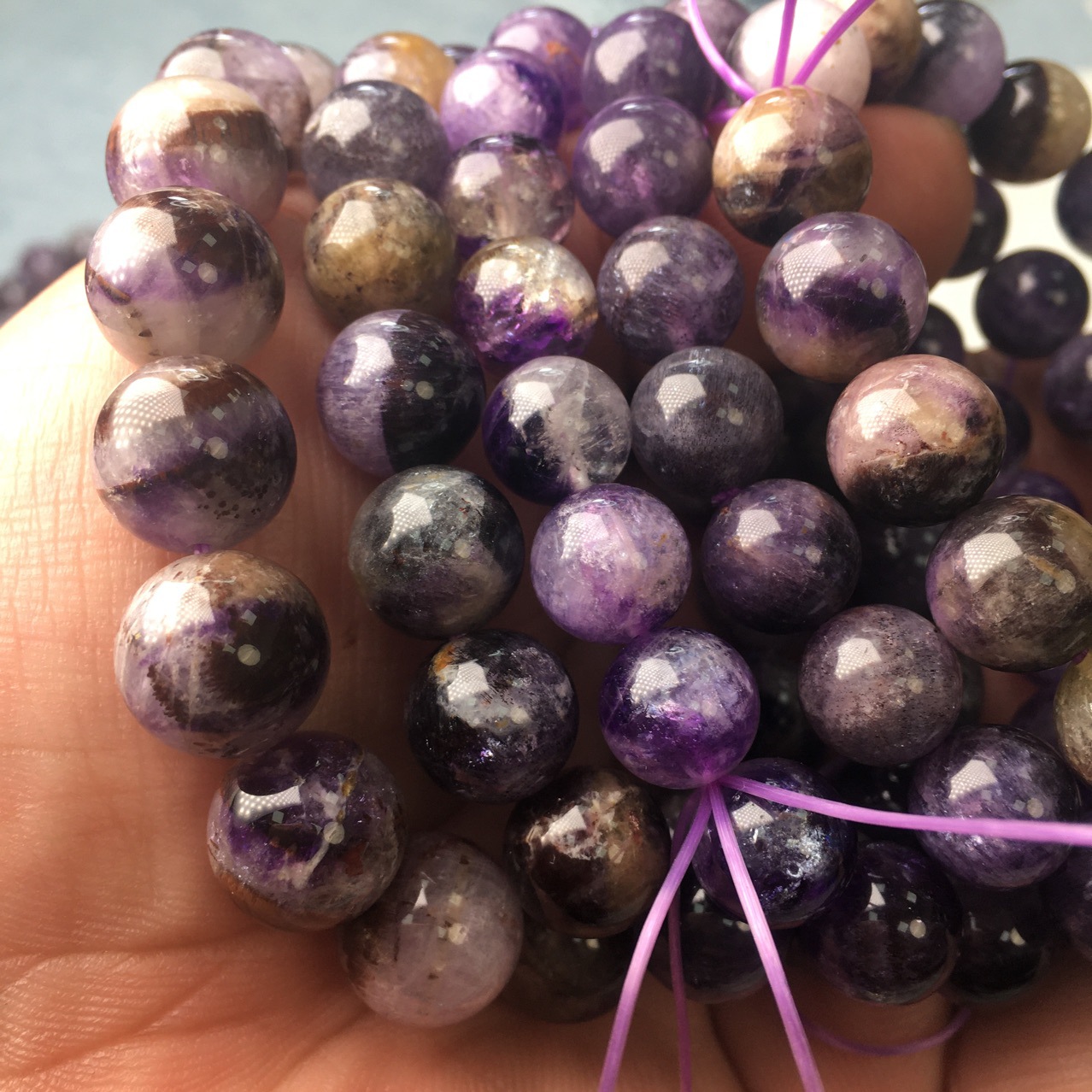 好运到天然紫钛极光23水晶手链含稀有矿物质单圈多元素能量石手串