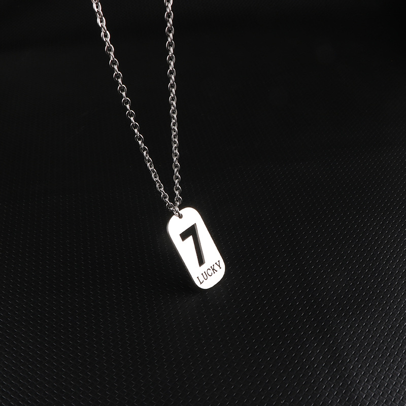 不锈钢幸运数字7项链冷淡潮牌 吊坠男女款百搭毛衣链简约情侣饰品