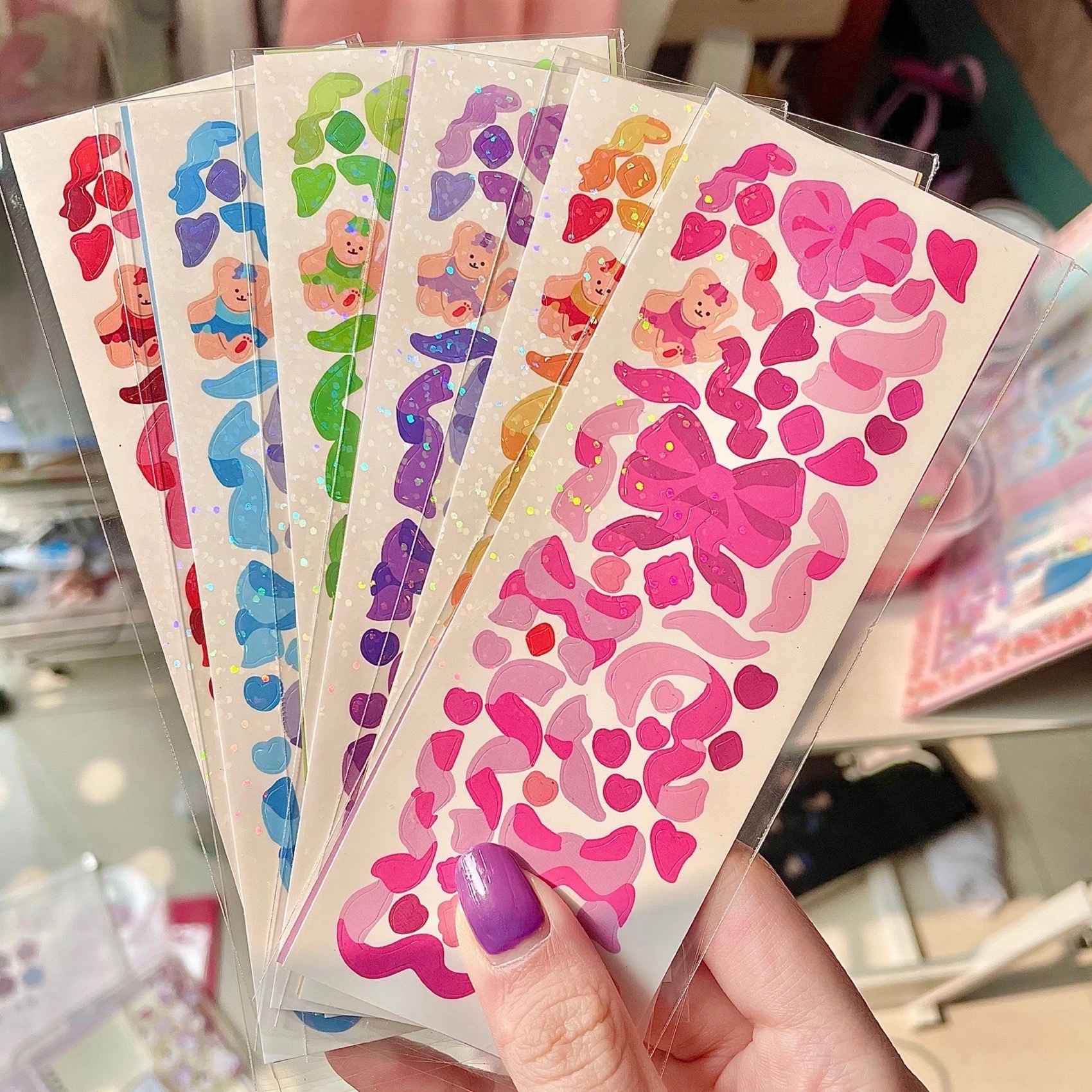 韩国ins可爱彩带蝴蝶结闪闪贴纸小熊丝带亮片贴纸追星手账素材贴