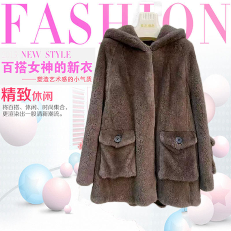 2021新款进口整貂天鹅绒帕斯条中长款带帽女水貂皮草外套批发