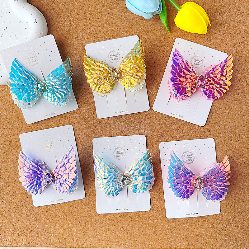 可爱天使翅膀发夹彩色蝴蝶结顶夹碎发夹女宝宝头饰可爱发夹飞天马